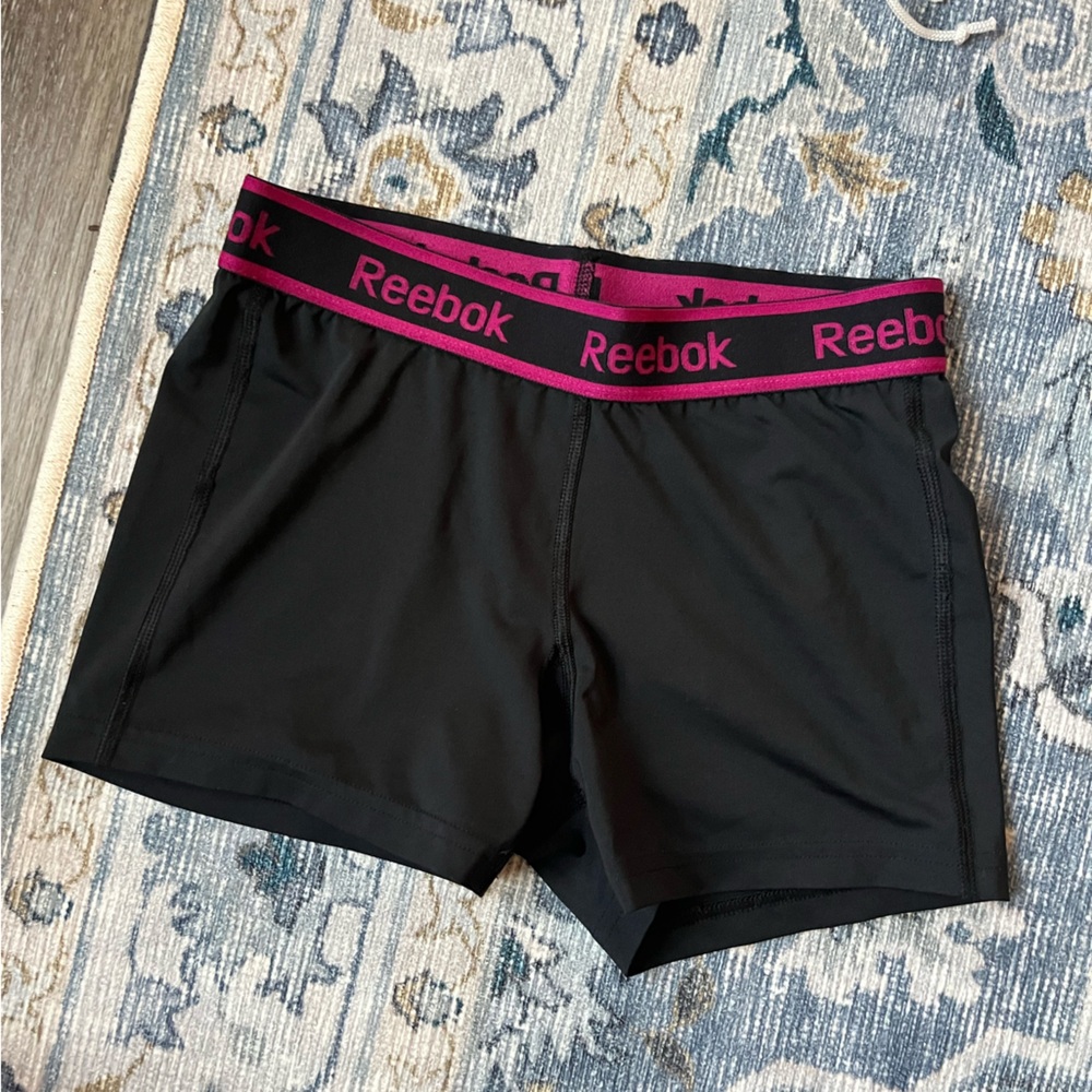 Reebok Women's Black Shorts with Pink Waistband
